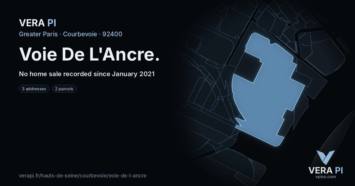 Voie De L'Ancre, Courbevoie at night – every parcel coloured by the prices around it, the street's own parcels lit