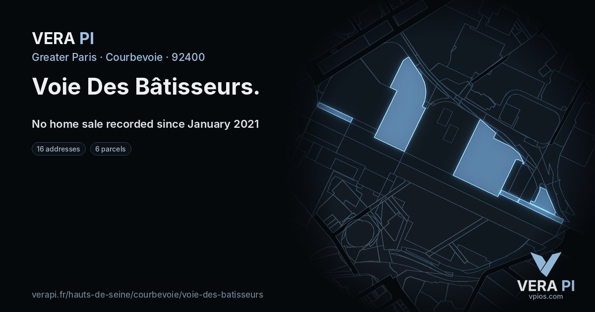 Voie Des Bâtisseurs, Courbevoie at night – every parcel coloured by the prices around it, the street's own parcels lit
