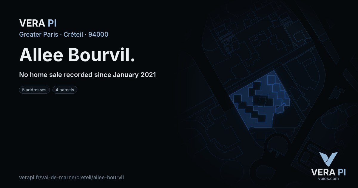 Allee Bourvil, Créteil at night – every parcel coloured by the prices around it, the street's own parcels lit