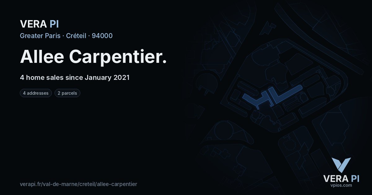 Allee Carpentier, Créteil at night – every parcel coloured by the prices around it, the street's own parcels lit