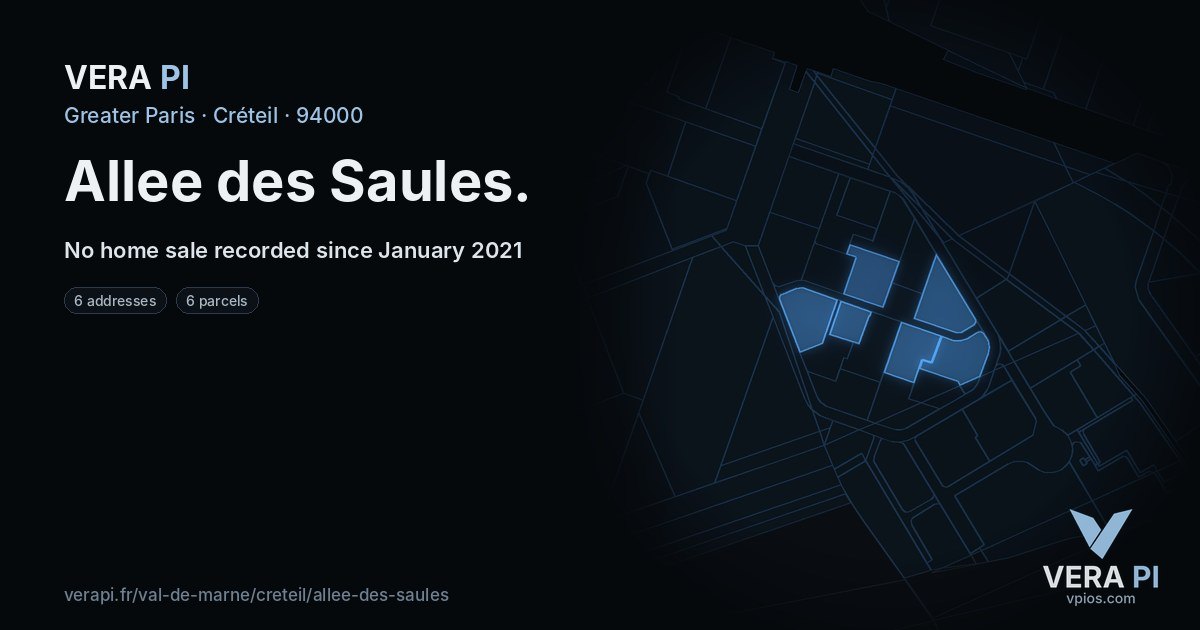 Allee des Saules, Créteil at night – every parcel coloured by the prices around it, the street's own parcels lit