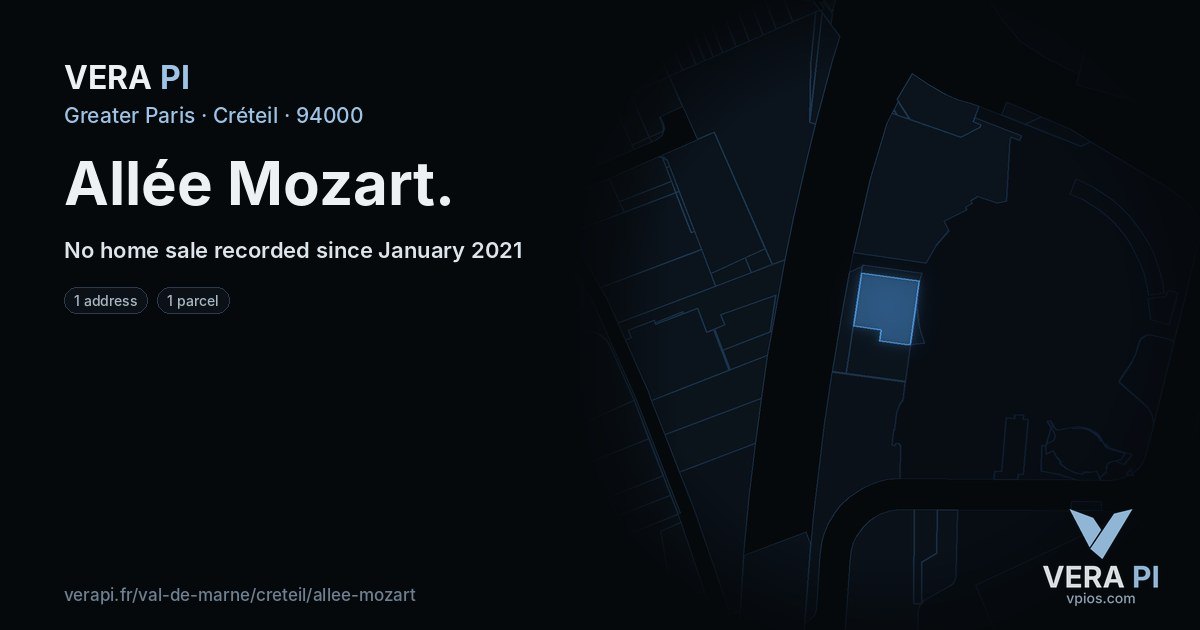 Allée Mozart, Créteil at night – every parcel coloured by the prices around it, the street's own parcels lit