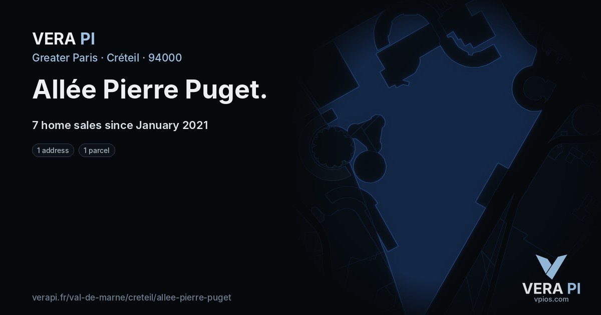 Allée Pierre Puget, Créteil at night – every parcel coloured by the prices around it, the street's own parcels lit