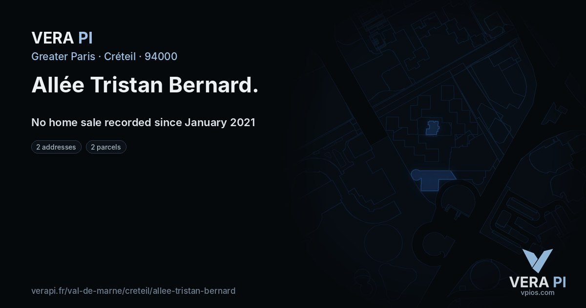 Allée Tristan Bernard, Créteil at night – every parcel coloured by the prices around it, the street's own parcels lit