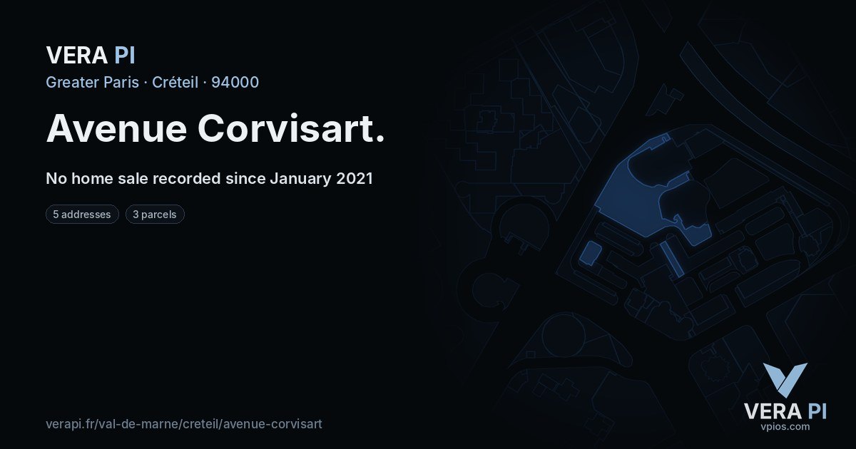 Avenue Corvisart, Créteil at night – every parcel coloured by the prices around it, the street's own parcels lit