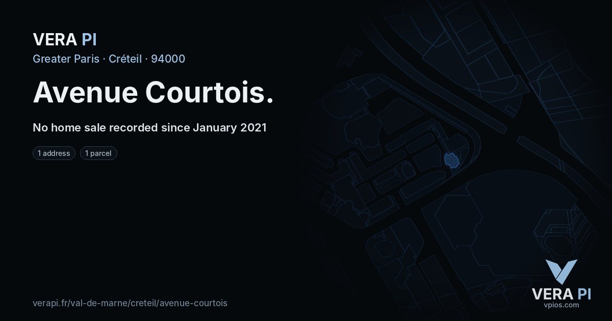 Avenue Courtois, Créteil at night – every parcel coloured by the prices around it, the street's own parcels lit