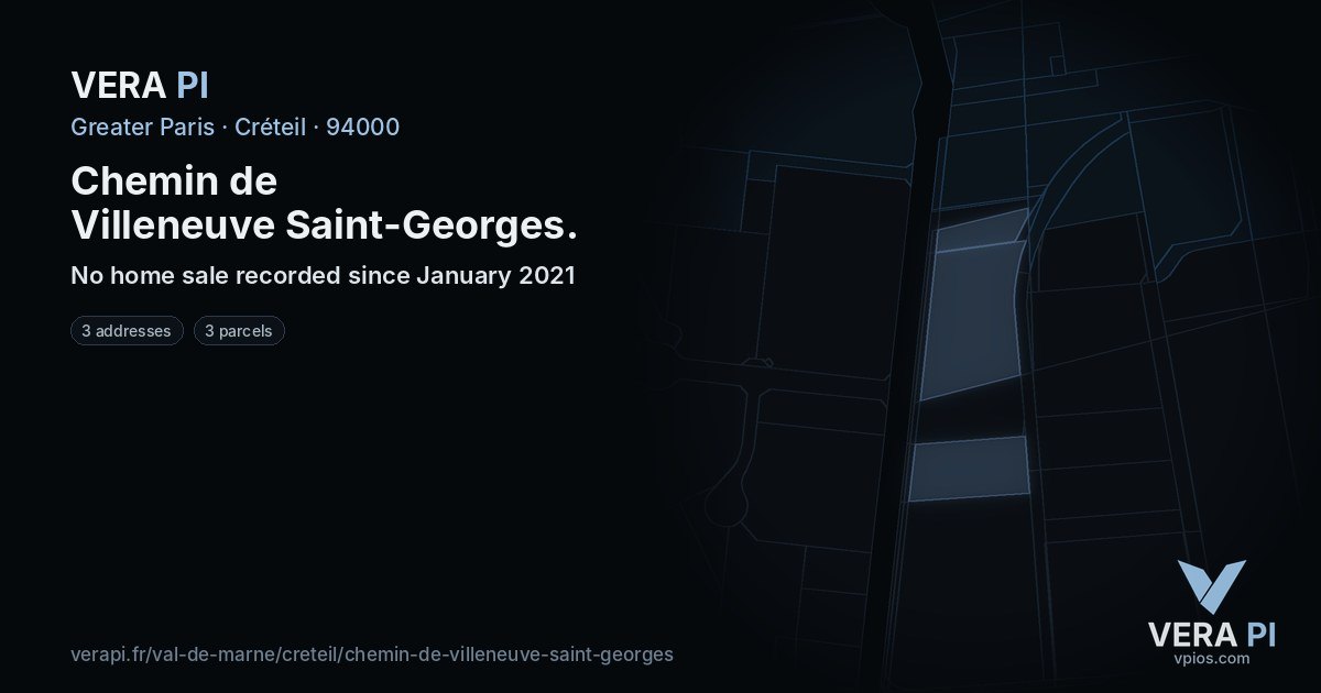 Chemin de Villeneuve Saint-Georges, Créteil at night – every parcel coloured by the prices around it, the street's own parcels lit