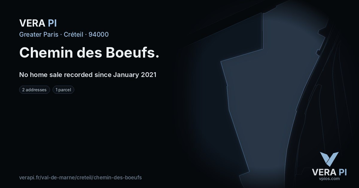 Chemin des Boeufs, Créteil at night – every parcel coloured by the prices around it, the street's own parcels lit