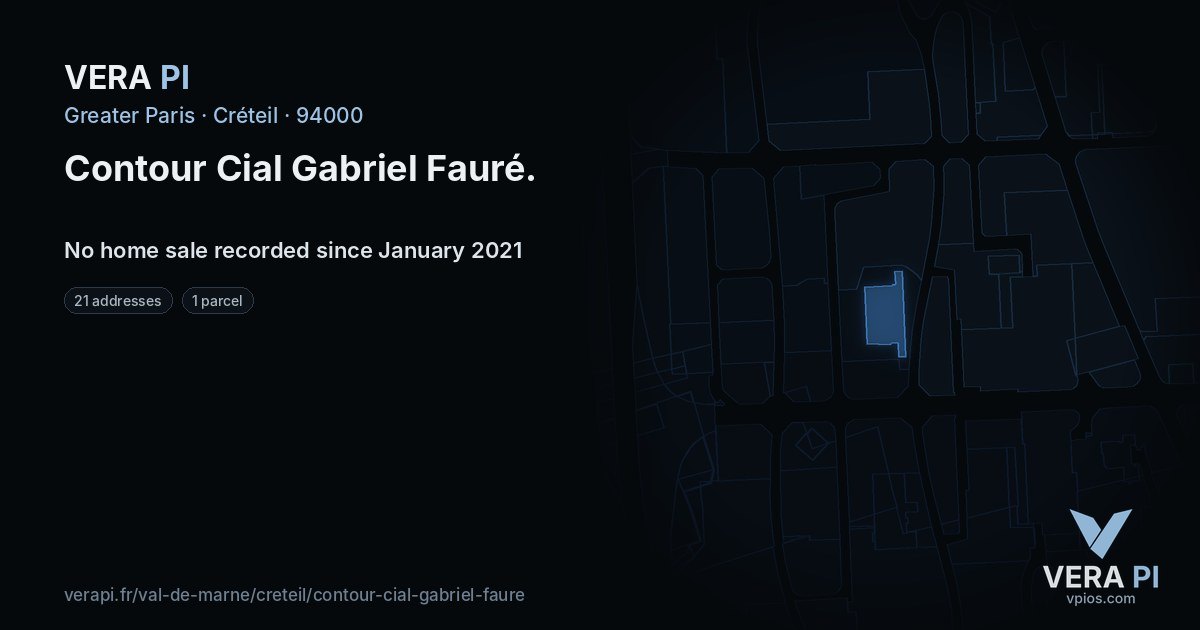 Contour Cial Gabriel Fauré, Créteil at night – every parcel coloured by the prices around it, the street's own parcels lit