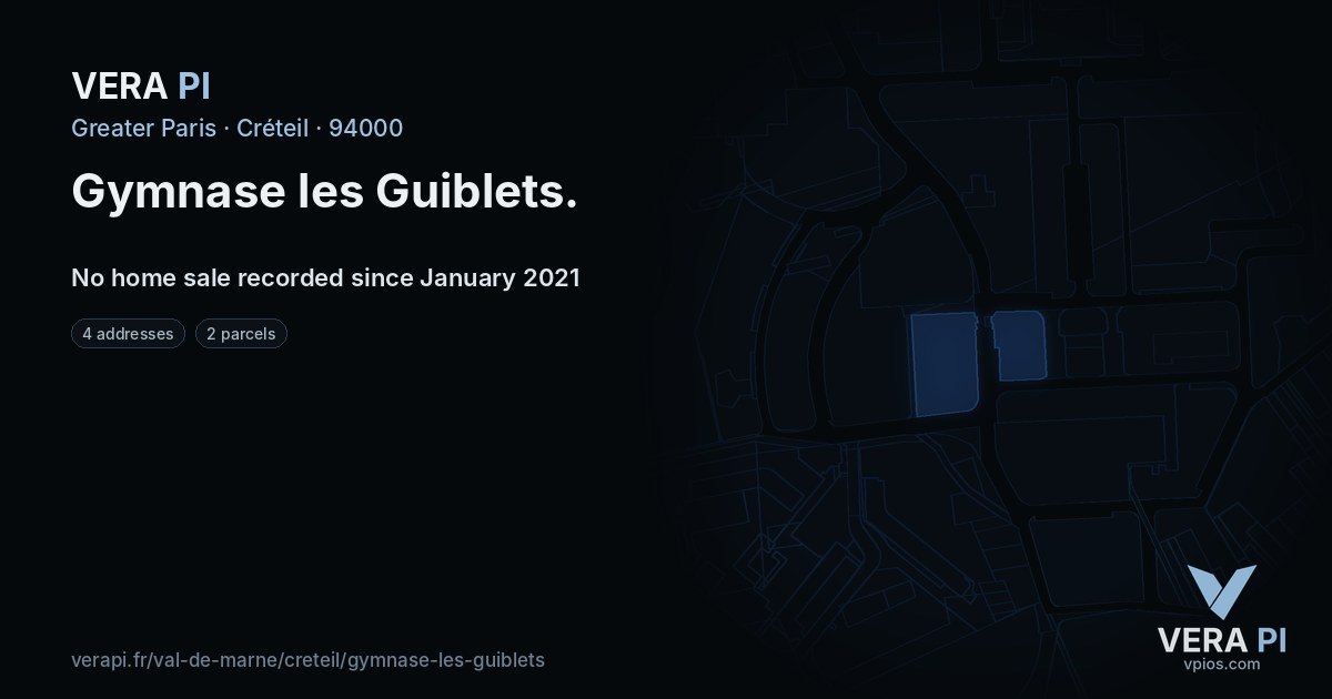 Gymnase les Guiblets, Créteil at night – every parcel coloured by the prices around it, the street's own parcels lit