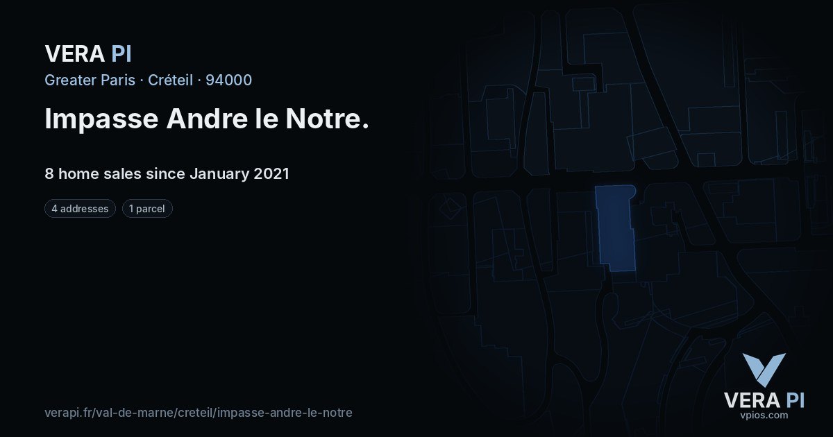 Impasse Andre le Notre, Créteil at night – every parcel coloured by the prices around it, the street's own parcels lit