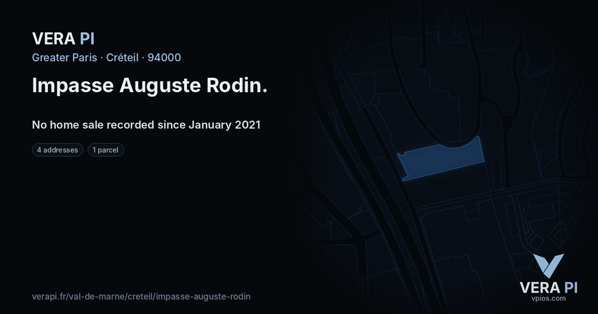 Impasse Auguste Rodin, Créteil at night – every parcel coloured by the prices around it, the street's own parcels lit