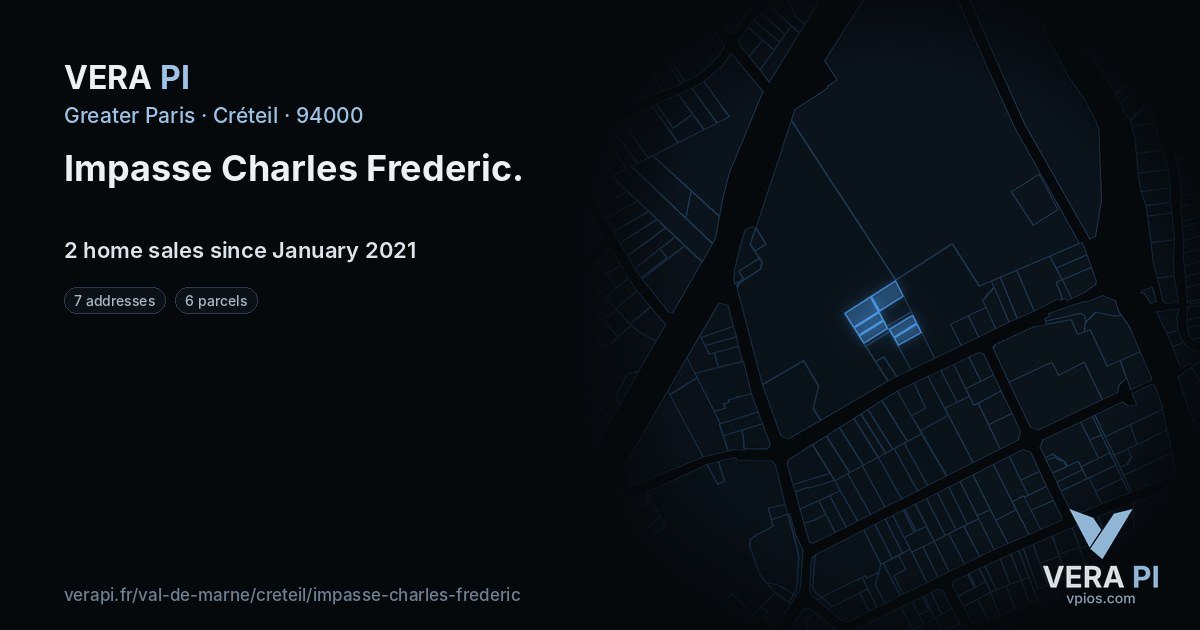 Impasse Charles Frederic, Créteil at night – every parcel coloured by the prices around it, the street's own parcels lit