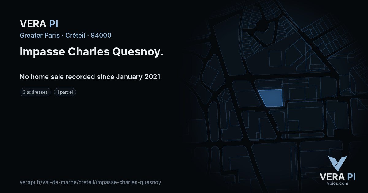Impasse Charles Quesnoy, Créteil at night – every parcel coloured by the prices around it, the street's own parcels lit