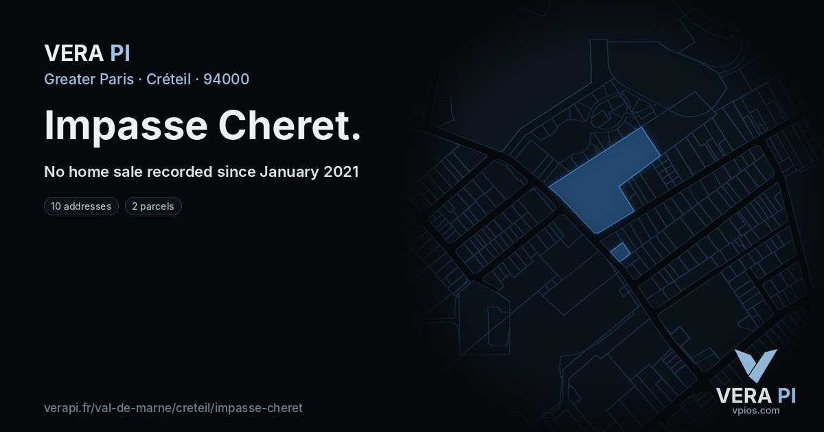 Impasse Cheret, Créteil at night – every parcel coloured by the prices around it, the street's own parcels lit