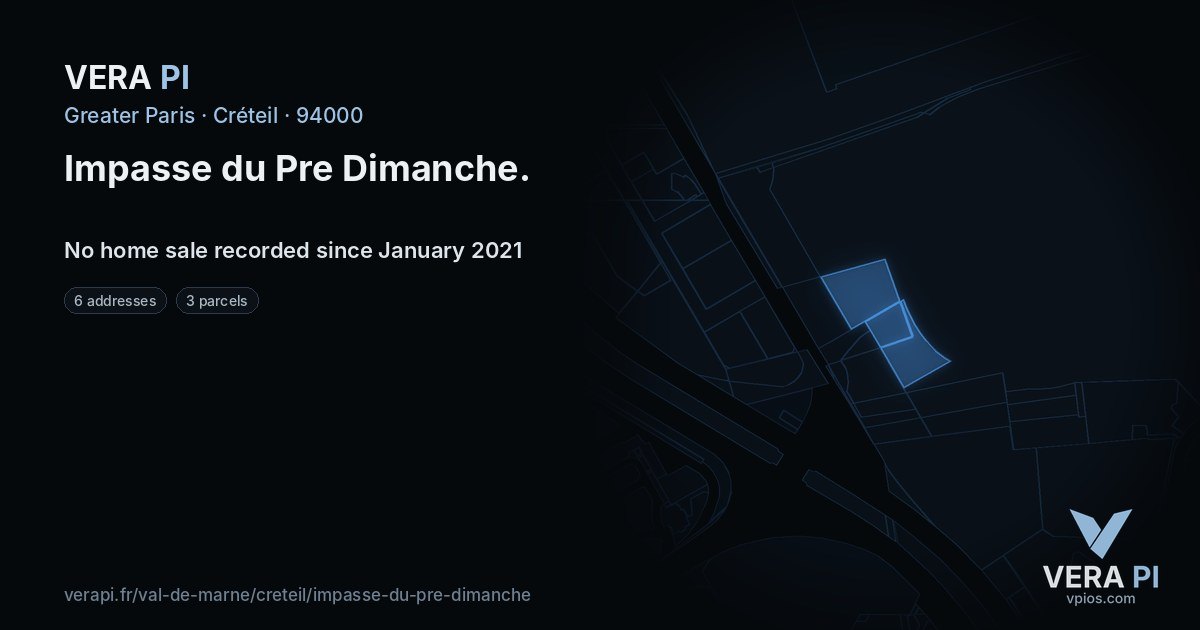 Impasse du Pre Dimanche, Créteil at night – every parcel coloured by the prices around it, the street's own parcels lit