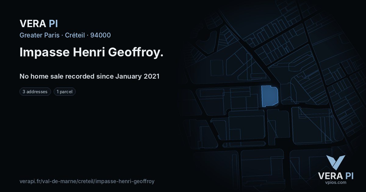 Impasse Henri Geoffroy, Créteil at night – every parcel coloured by the prices around it, the street's own parcels lit
