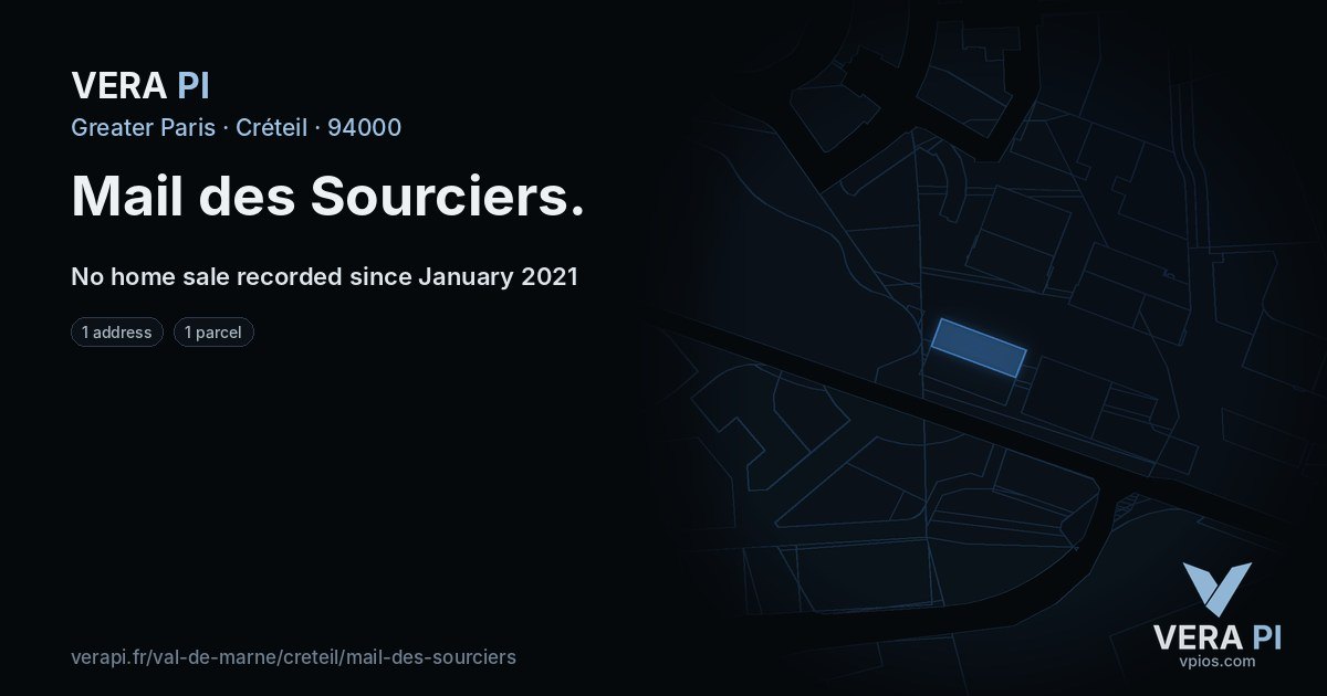 Mail des Sourciers, Créteil at night – every parcel coloured by the prices around it, the street's own parcels lit