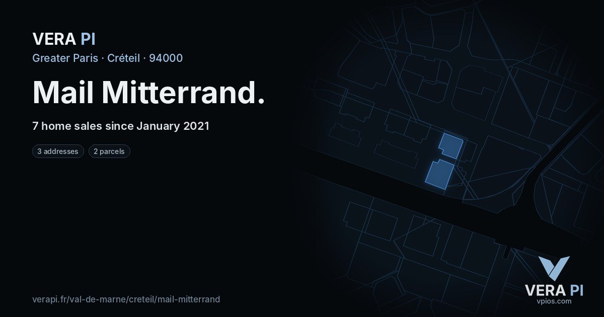 Mail Mitterrand, Créteil at night – every parcel coloured by the prices around it, the street's own parcels lit