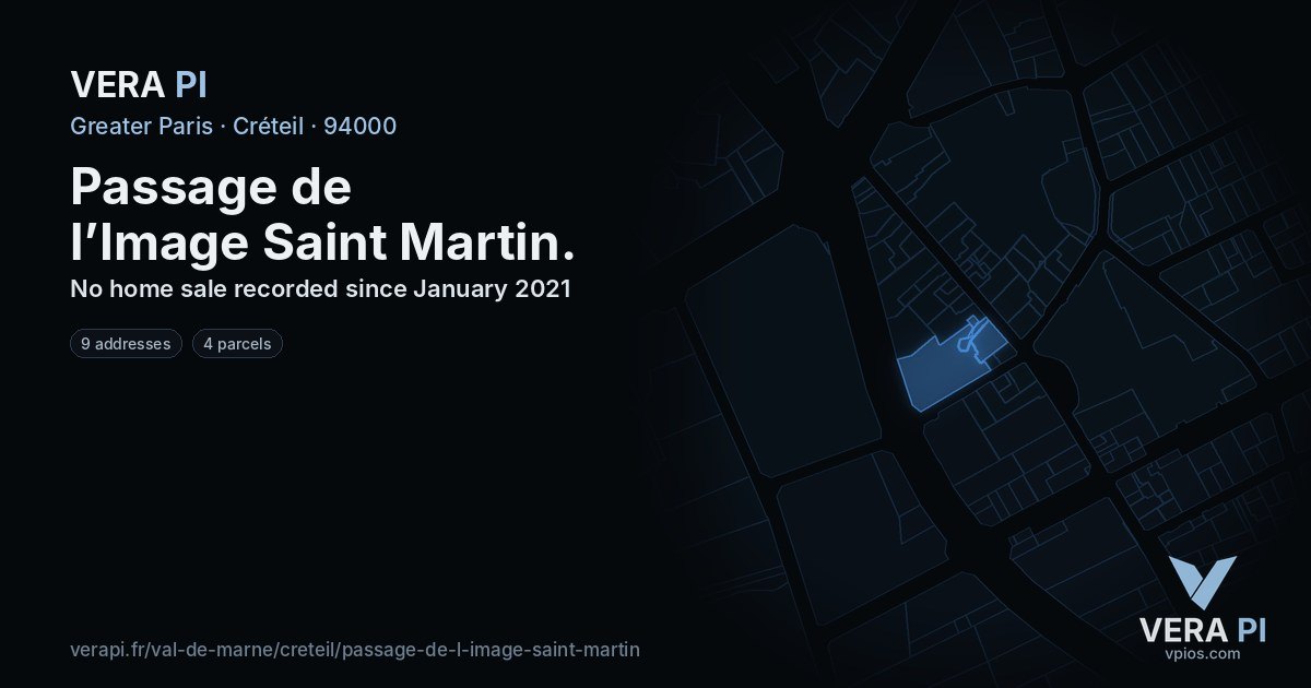 Passage de l’Image Saint Martin, Créteil at night – every parcel coloured by the prices around it, the street's own parcels lit