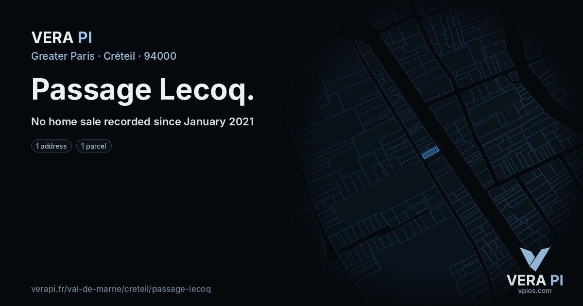 Passage Lecoq, Créteil at night – every parcel coloured by the prices around it, the street's own parcels lit