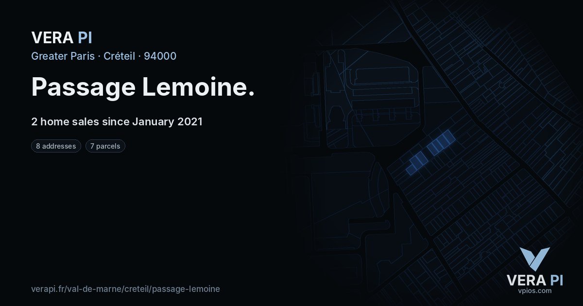 Passage Lemoine, Créteil at night – every parcel coloured by the prices around it, the street's own parcels lit