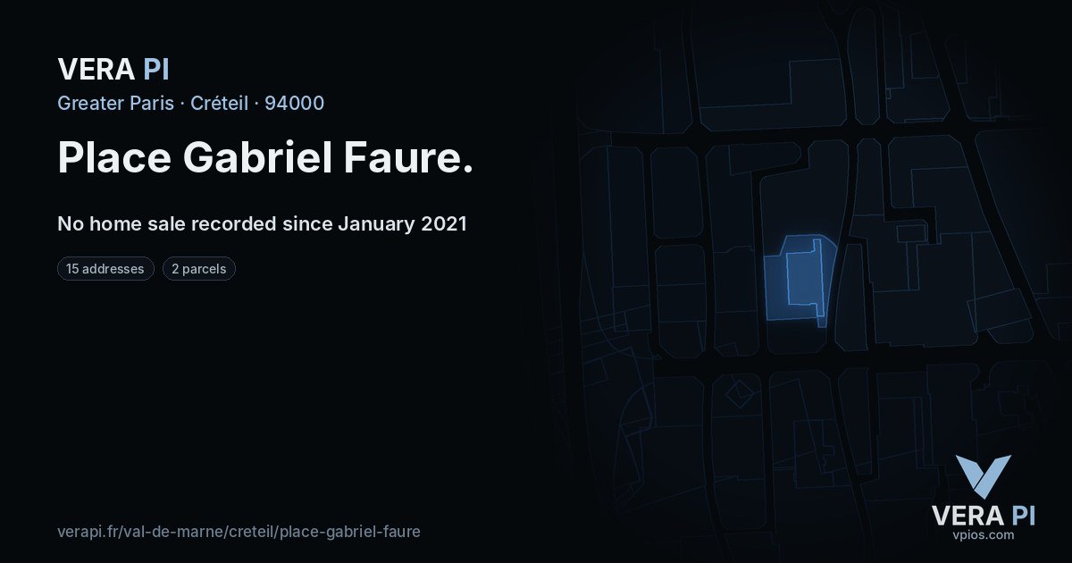 Place Gabriel Faure, Créteil at night – every parcel coloured by the prices around it, the street's own parcels lit