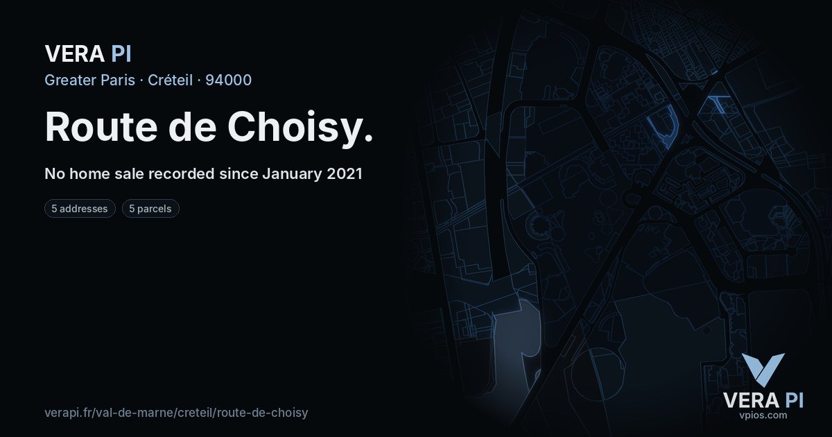 Route de Choisy, Créteil at night – every parcel coloured by the prices around it, the street's own parcels lit