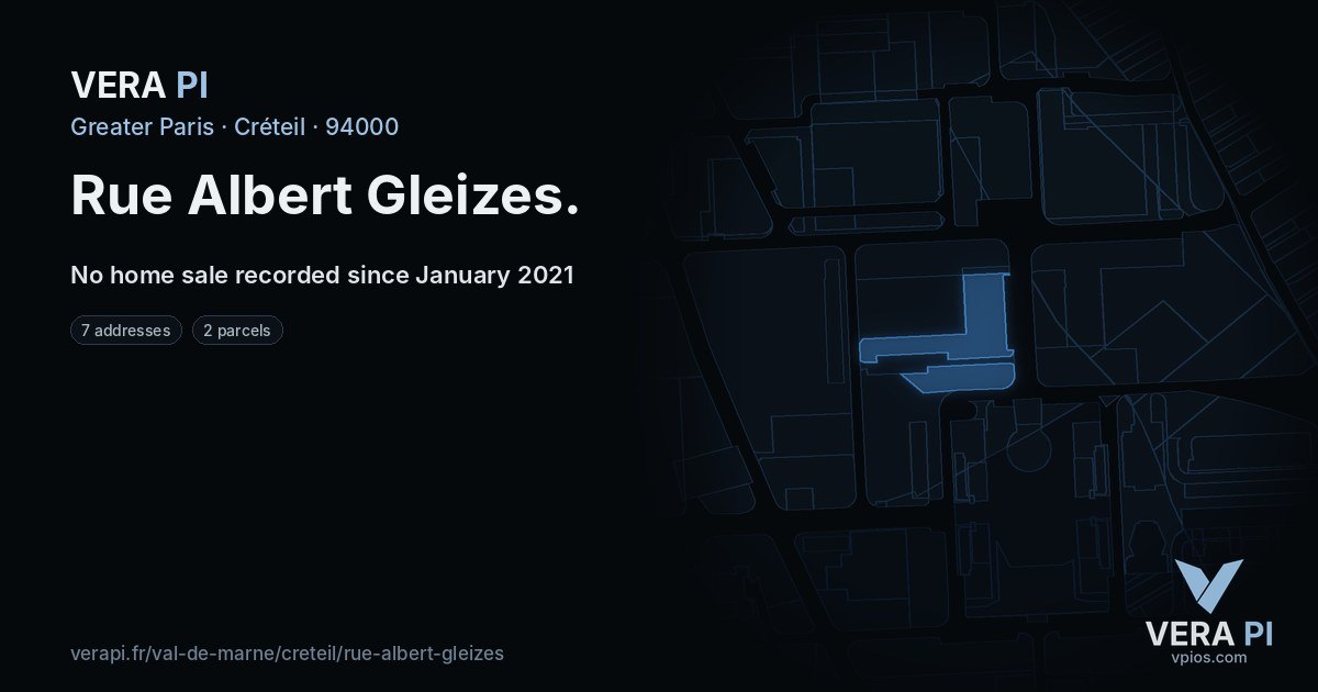 Rue Albert Gleizes, Créteil at night – every parcel coloured by the prices around it, the street's own parcels lit