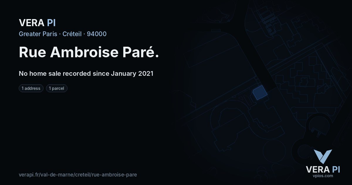 Rue Ambroise Paré, Créteil at night – every parcel coloured by the prices around it, the street's own parcels lit