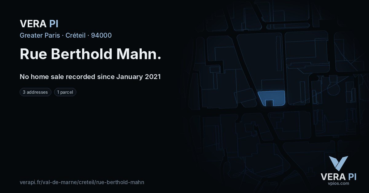 Rue Berthold Mahn, Créteil at night – every parcel coloured by the prices around it, the street's own parcels lit