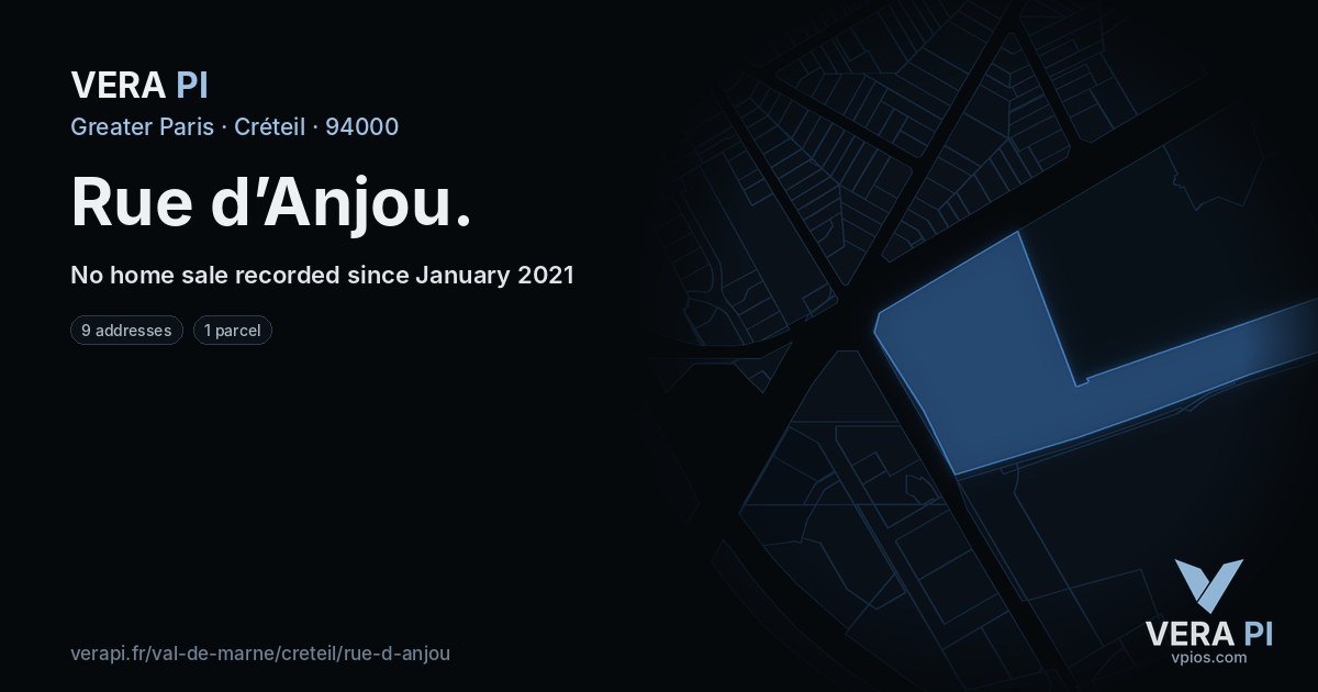 Rue d’Anjou, Créteil at night – every parcel coloured by the prices around it, the street's own parcels lit