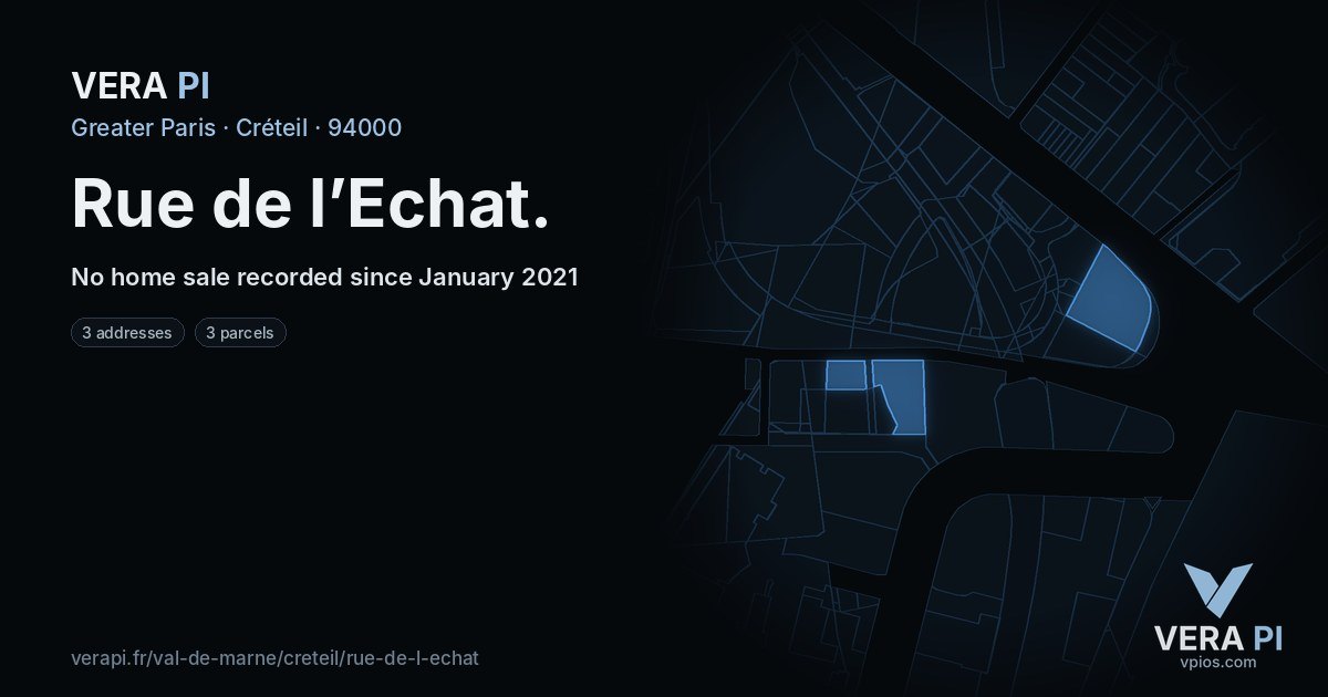 Rue de l’Echat, Créteil at night – every parcel coloured by the prices around it, the street's own parcels lit