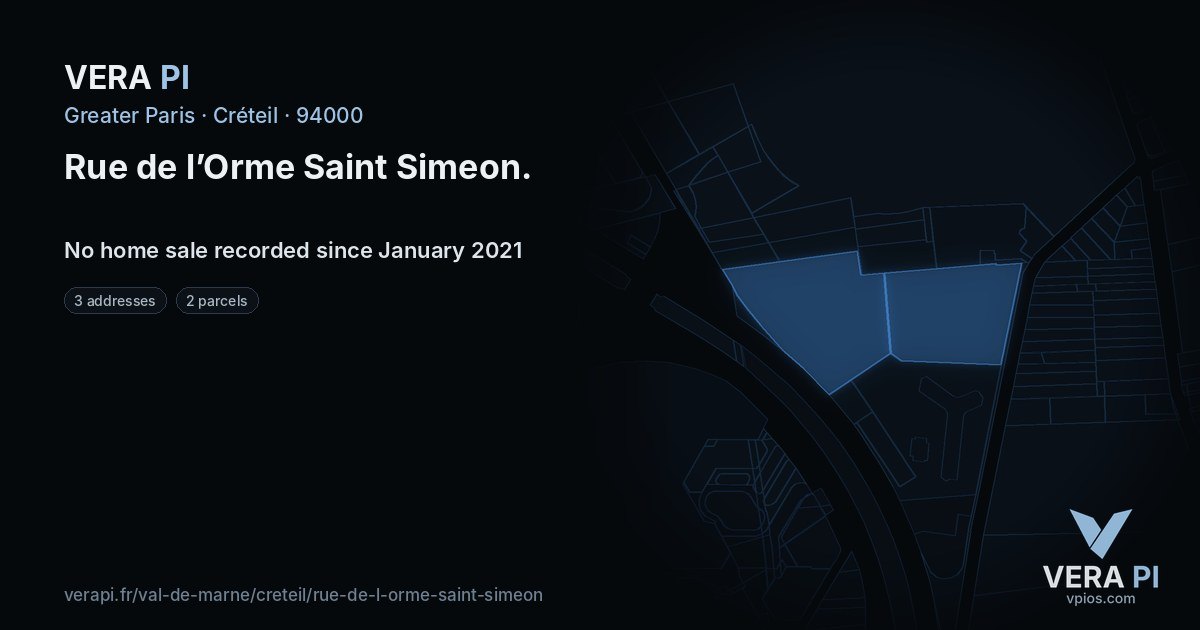 Rue de l’Orme Saint Simeon, Créteil at night – every parcel coloured by the prices around it, the street's own parcels lit