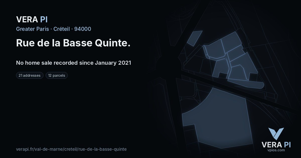Rue de la Basse Quinte, Créteil at night – every parcel coloured by the prices around it, the street's own parcels lit
