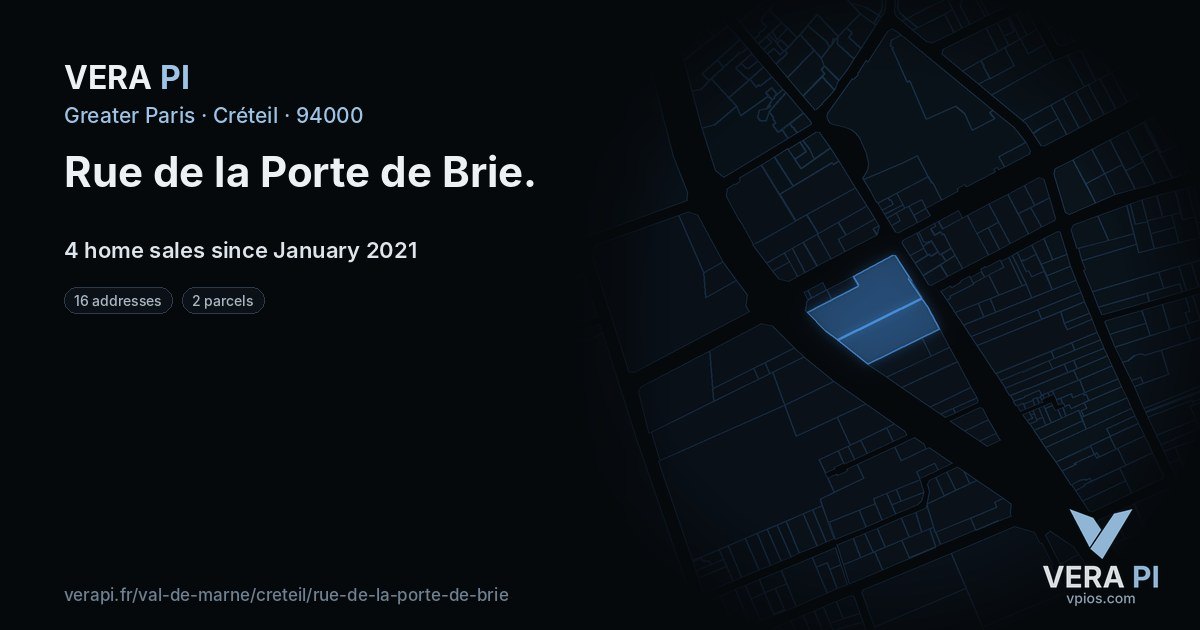 Rue de la Porte de Brie, Créteil at night – every parcel coloured by the prices around it, the street's own parcels lit