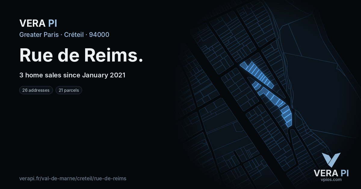 Rue de Reims, Créteil at night – every parcel coloured by the prices around it, the street's own parcels lit