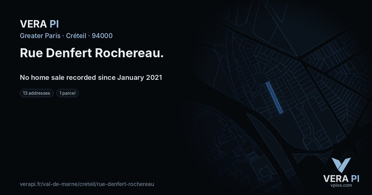 Rue Denfert Rochereau, Créteil at night – every parcel coloured by the prices around it, the street's own parcels lit