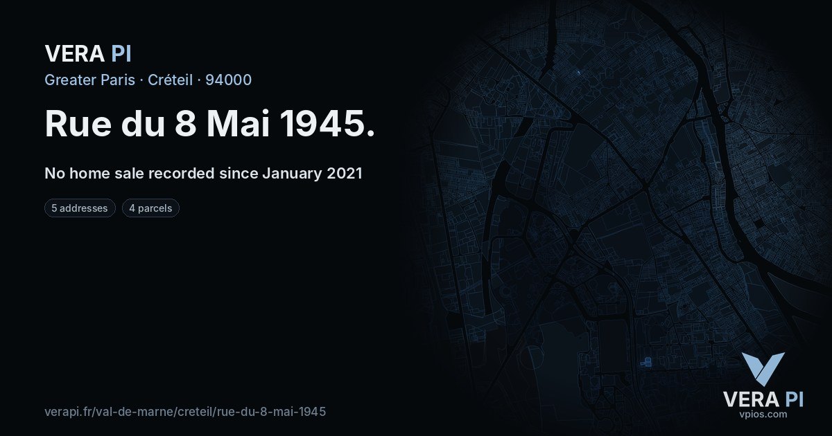Rue du 8 Mai 1945, Créteil at night – every parcel coloured by the prices around it, the street's own parcels lit