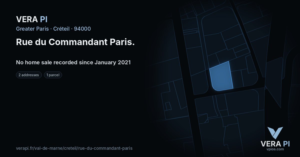 Rue du Commandant Paris, Créteil at night – every parcel coloured by the prices around it, the street's own parcels lit