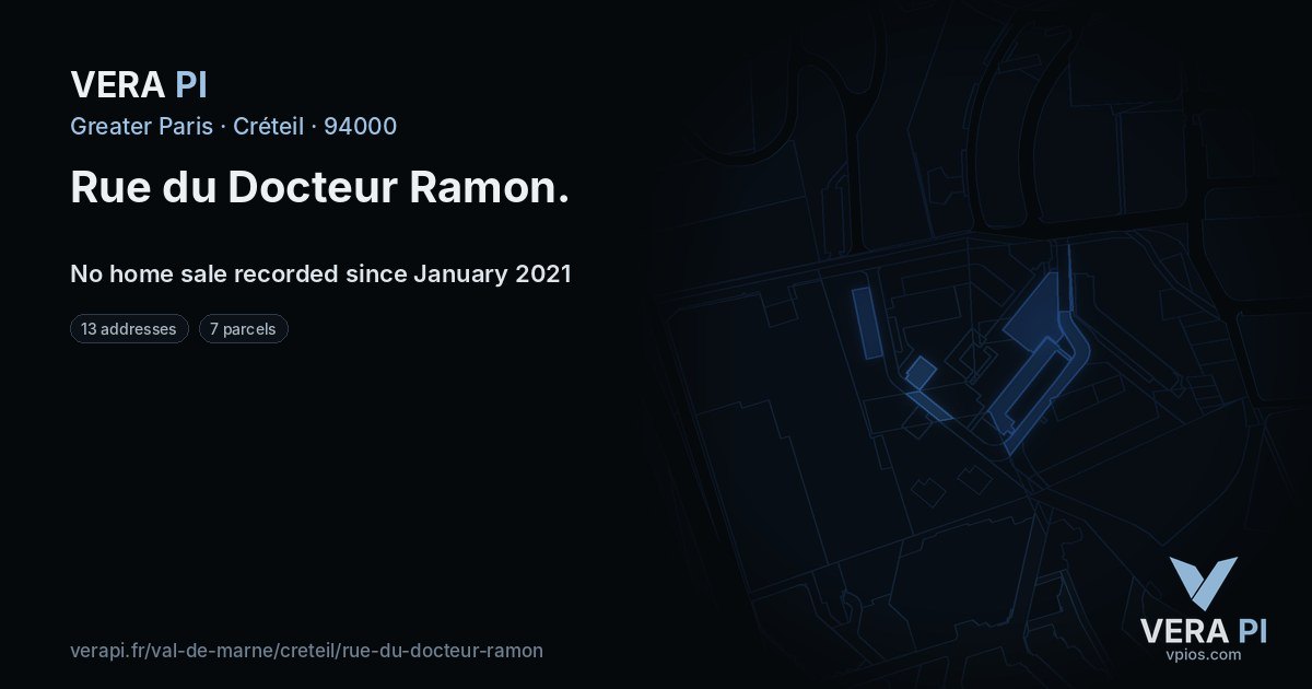 Rue du Docteur Ramon, Créteil at night – every parcel coloured by the prices around it, the street's own parcels lit