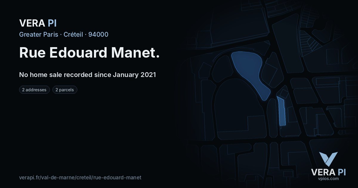 Rue Edouard Manet, Créteil at night – every parcel coloured by the prices around it, the street's own parcels lit