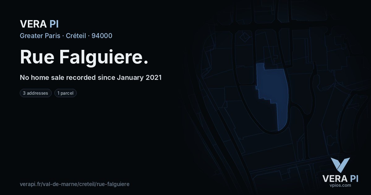 Rue Falguiere, Créteil at night – every parcel coloured by the prices around it, the street's own parcels lit