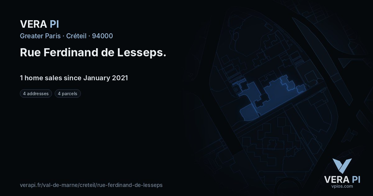 Rue Ferdinand de Lesseps, Créteil at night – every parcel coloured by the prices around it, the street's own parcels lit