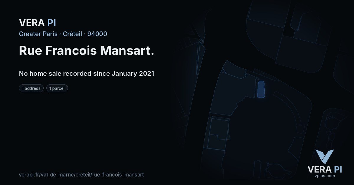 Rue Francois Mansart, Créteil at night – every parcel coloured by the prices around it, the street's own parcels lit