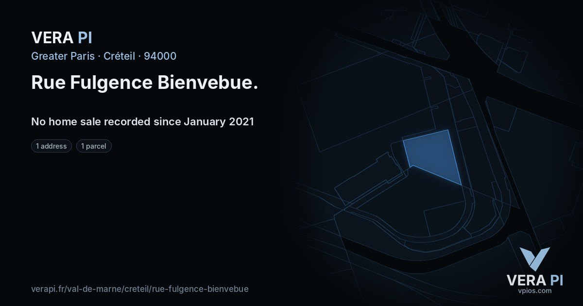 Rue Fulgence Bienvebue, Créteil at night – every parcel coloured by the prices around it, the street's own parcels lit