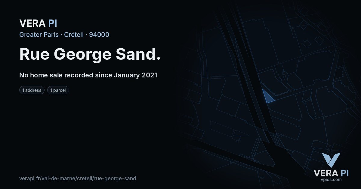 Rue George Sand, Créteil at night – every parcel coloured by the prices around it, the street's own parcels lit