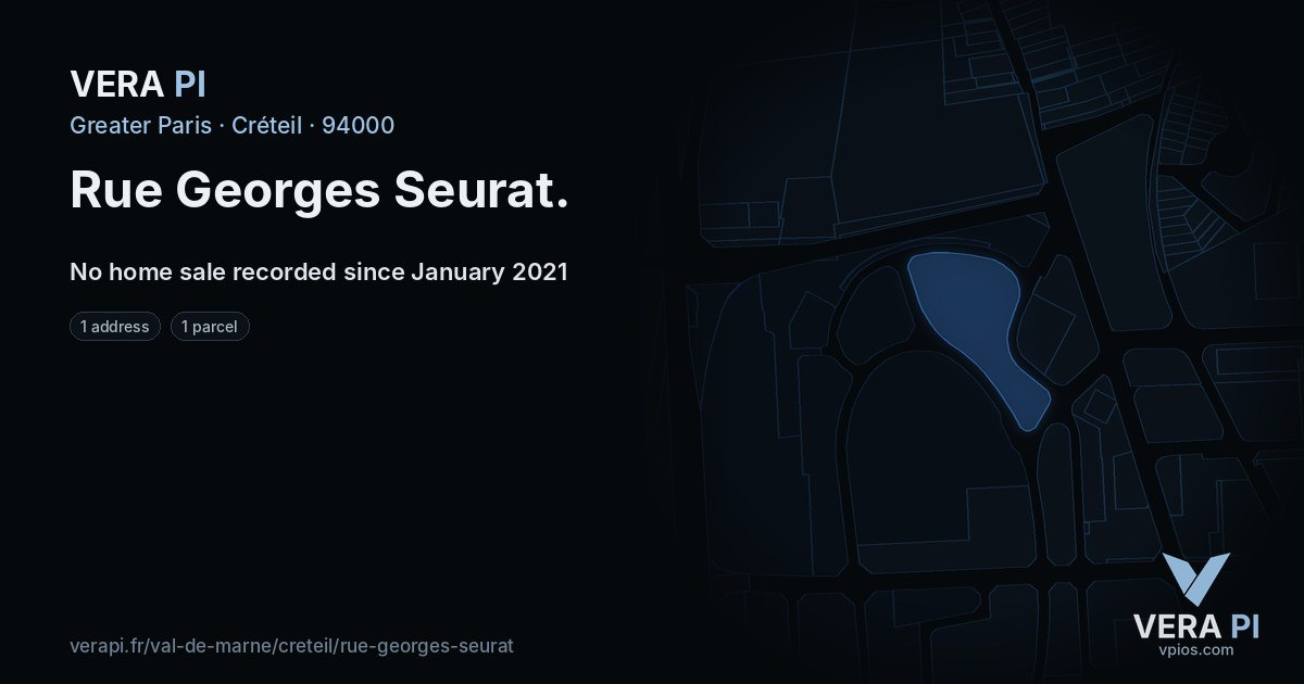 Rue Georges Seurat, Créteil at night – every parcel coloured by the prices around it, the street's own parcels lit