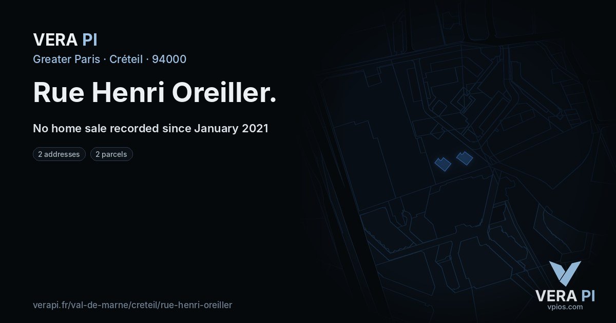 Rue Henri Oreiller, Créteil at night – every parcel coloured by the prices around it, the street's own parcels lit