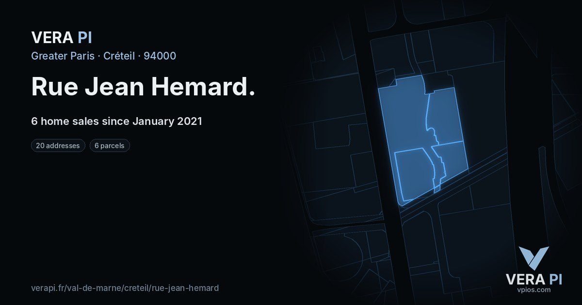 Rue Jean Hemard, Créteil at night – every parcel coloured by the prices around it, the street's own parcels lit